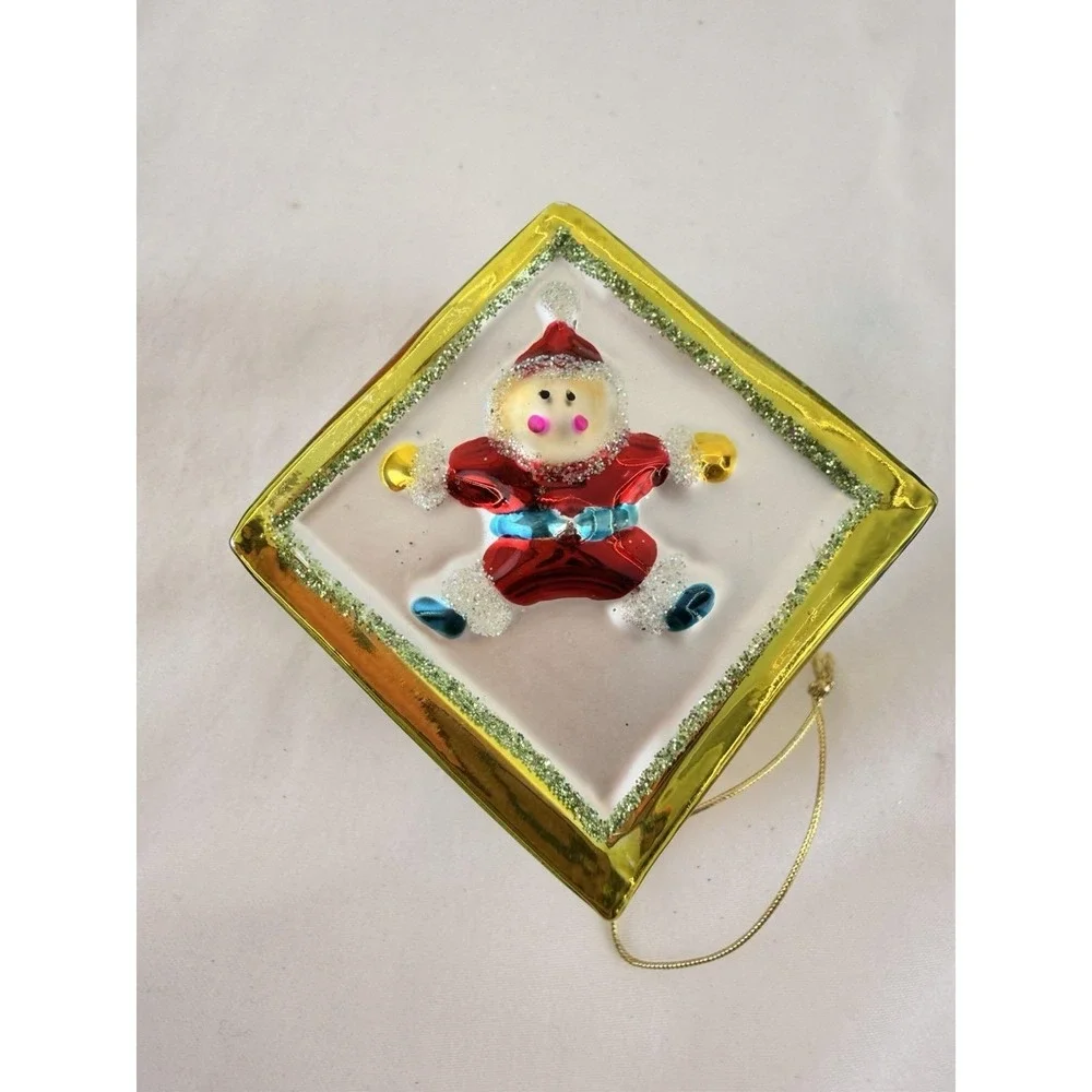 Vintage Hand Blown Glass Cube Christmas‎ Ornament Raised Applied Decoration